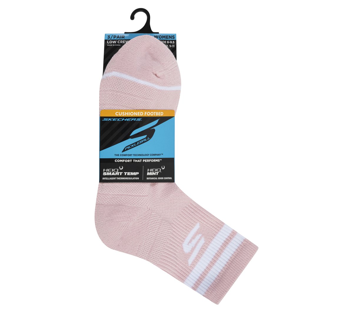 Skechers 3 Pack Women's Performance Pickleball Varsity Stripe Low Crew Socks