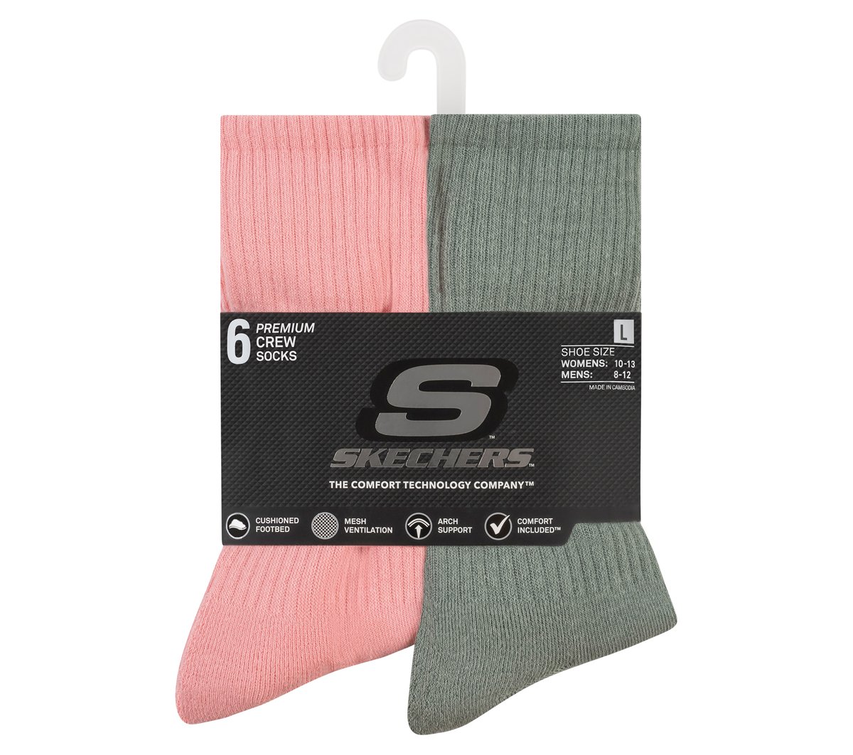Skechers 6 Pack Large Core Crew Socks