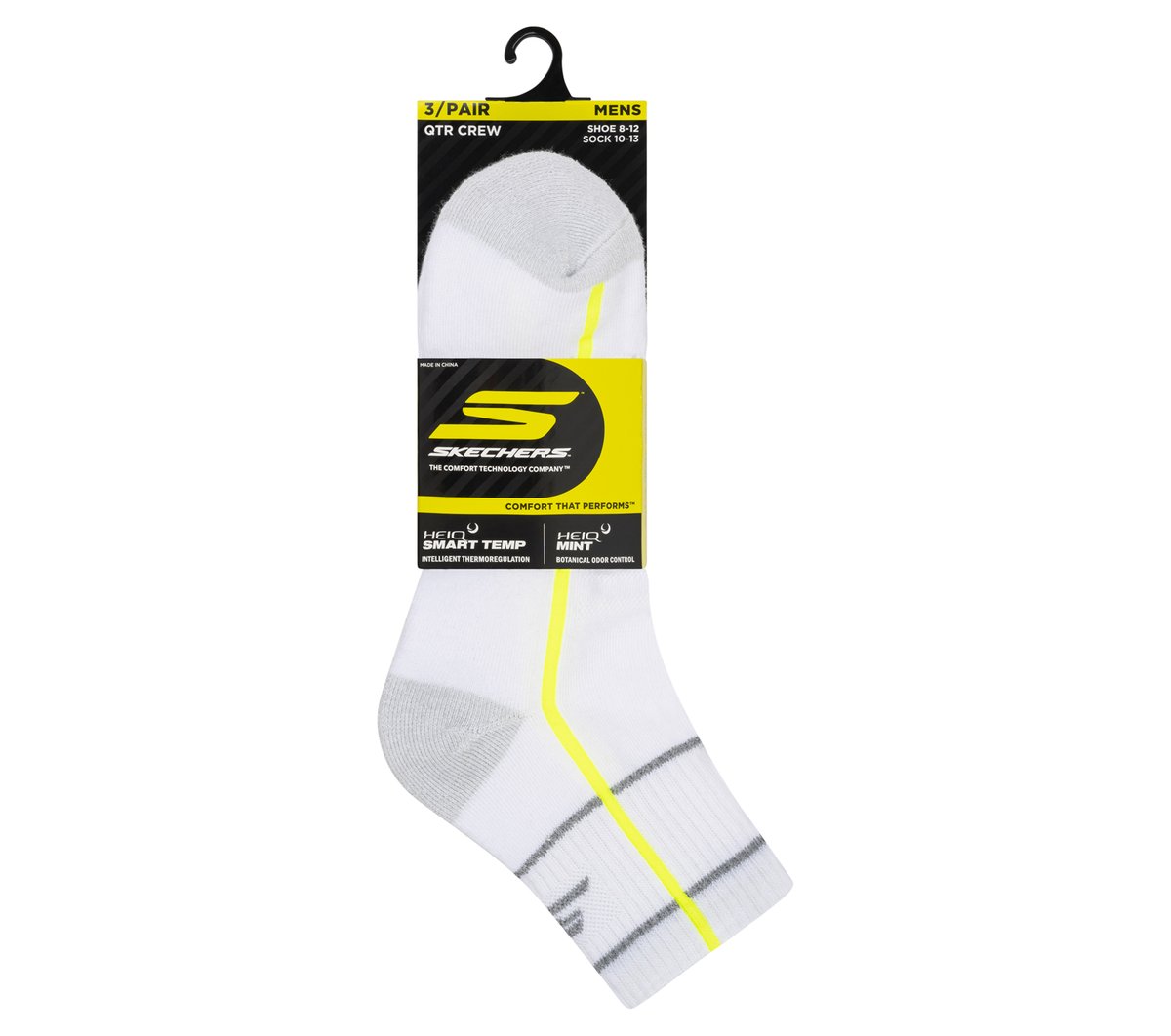 Skechers 3 Pack Men's Performance Quarter Crew Stripe Socks